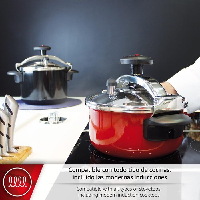 Каструля-сковорода швидкої приготування Magefesa Castell 6L, червона, нержавіюча сталь 18/10, для всіх типів плит, повна індукція