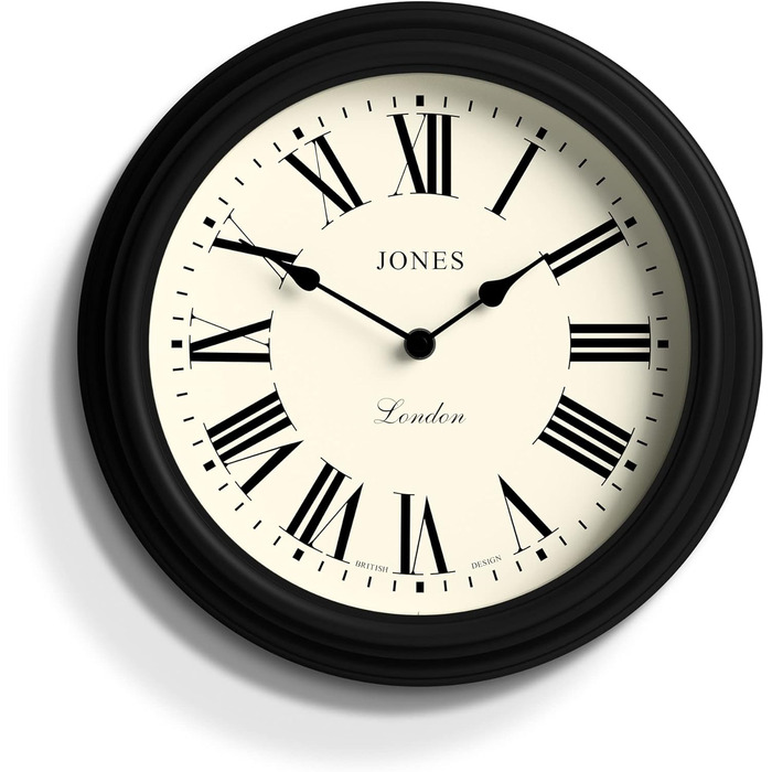 JONES CLOCKS® Venetian Wall Clock | Classic Round | 30cm | Green | Roman Numerals | Traditional design ideal for kitchen, living room or bedroom (Black / Roman Numerals)