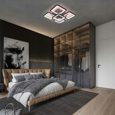 Сучасна стельова LED-люстра LEDLUX, чорна, на 6 точок, з пультом керування, 81 Вт