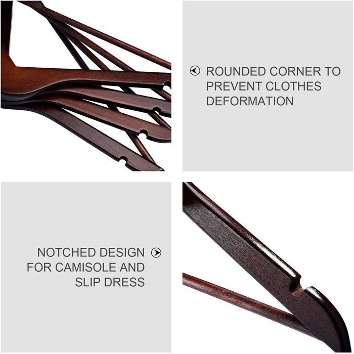 Вішалка для одягу Evolluxi Lotus з масивного дерева, для сорочок та жакетів, обертовий гачок, (Retro), горіх, 10 шт.