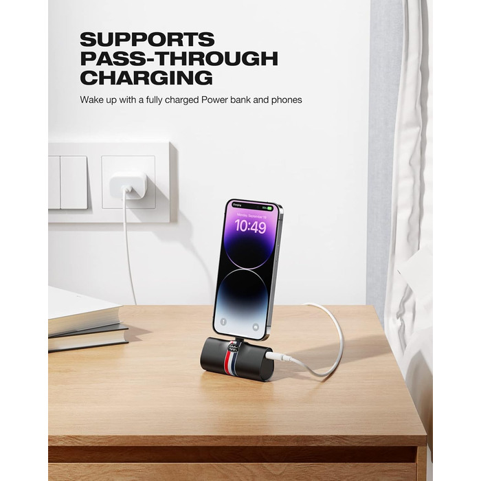 Power Bank VIYISI 5000mAh 20W PD з бездротовою зарядкою та LED-дисплеєм, для iPhone 14/12/11/X/8 та інших, білий/чорний