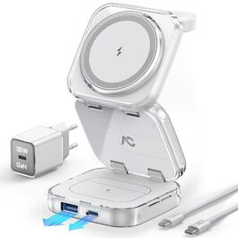 Зарядна станція 5 в 1 для iPhone з магнітним зарядним пристроєм, складний бездротовий зарядний пристрій для iPhone 17/16/15/14/13/12, AirPods Pro 3, Apple Watch S11/Ultra (Титан, Пісок пустелі)
