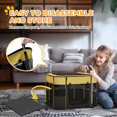 Клітка для собак PawHut, 94 x 74 x 60 см, розмір S, жовта, складана, з сумкою для зберігання