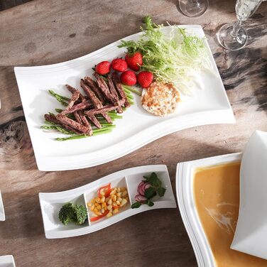 MALACASA Набір тарілок Serie Flora, 2 шт., кремово-білий порцелан, 33.7x28 см та 27.9x20.3 см