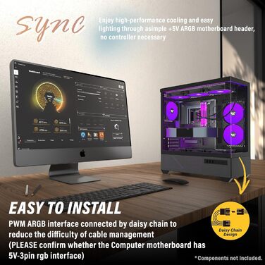 Корпус ПК KEDIERS G800-B50F з 5 вентиляторами PWM ARGB, Mid-Tower, чорний, з панеллю з загартованого скла