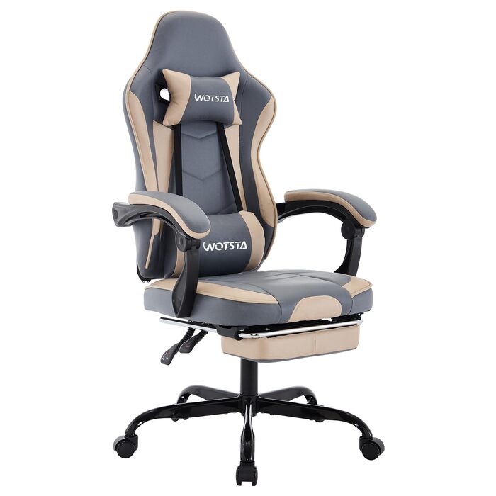 Ігрове крісло Gaming Chair з підніжкою та ергономічною підтримкою попереку, регульована спинка 90-135°, офісне крісло для геймерів (Techbeige)