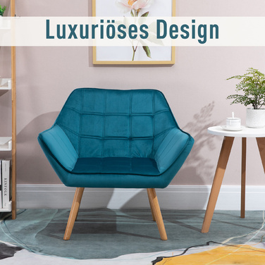 HOMCOM Single Armchair, Recliner Chair, Velvet, Raised Legs, Velvety Polyester, Scandinavian Style, Green, 64x62x72.5cm | Aosom