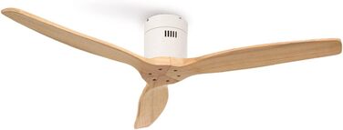 Вентилятор стельовий Windcalm M з ABS корпусом, білий, з імітацією темного дерева, з Wi-Fi та пультом, тихий, 40W, діаметр 132 см, 6 швидкостей, таймер 1-4 год, DC-двигун, режим літо/зима (без освітлення)