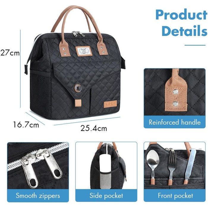 Термосумка Lekesky для жінок: ізольована ланч-бокс, 11 л, чорна