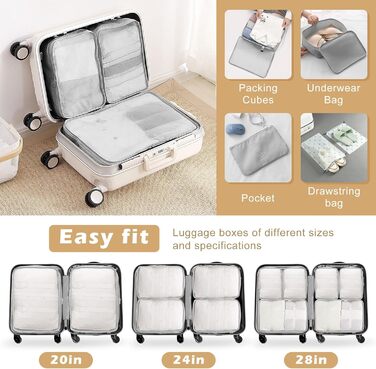 Органайзер для валізи Gemtte 13-ти частинний, водонепроникний, набір для подорожей (сірий)