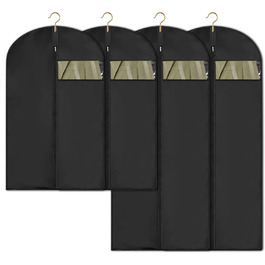 4 місткі мішки для одягу 60x120/100 см, чорні мішки для одягу, захисні чохли для костюмів, курток, вечірніх суконь з блискавкою, мішки для одягу 120 см для костюмів, курток, вечірніх суконь