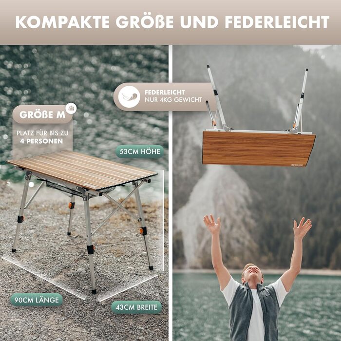 Стіл для кемпінгу NaturBummler® Solid Litec+ - розкладний, легкий, регульований по висоті (M) з сумкою. Алюміній, для відпочинку на природі, риболовлі