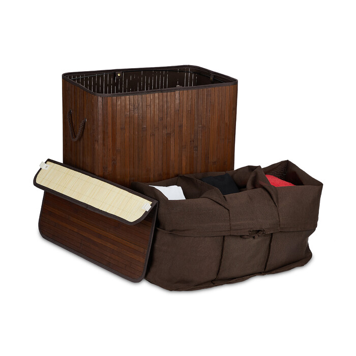 Relaxdays Bamboo Laundry Basket with 3 Compartments