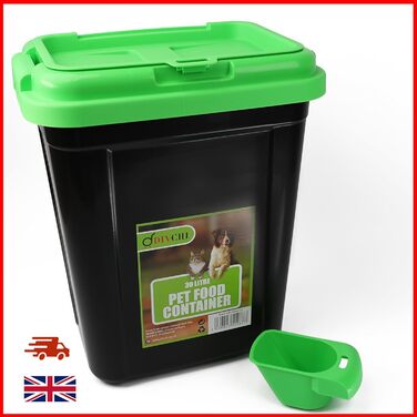 Контейнер для корму DIVCHI 20 л з кришкою-затвором та мірною ложкою. Герметичний контейнер для котячого/собачого корму. Зелений, 20 л