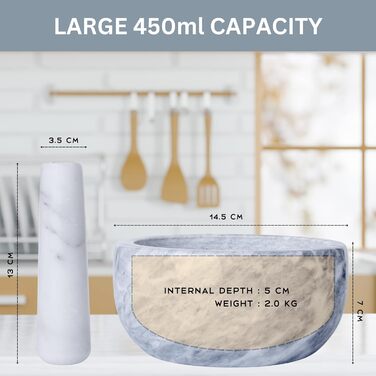 Набір для розмелювання Homiu: ступка та товкачок з натурального граніту, преміум-якість, великий діаметр 15.5 см