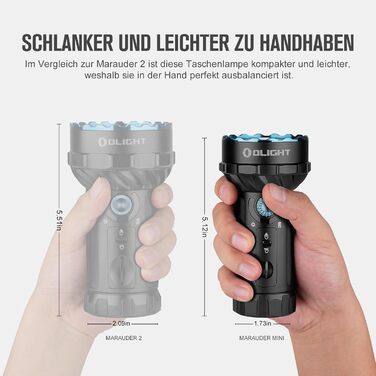 OLIGHT Marauder Mini LED ліхтар Super Hell 7000 Lumen, 600 метрів, перезарядна модель з прожектором та світловим потоком, 3 кольори LED з датчиком відстані, для активного відпочинку (чорний)