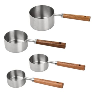 Набір мірних ложок та чашок мідного кольору, 4 шт. для кухні: 60мл, 80мл, 125мл, 250мл. Нержавіюча сталь, дерев'яна ручка