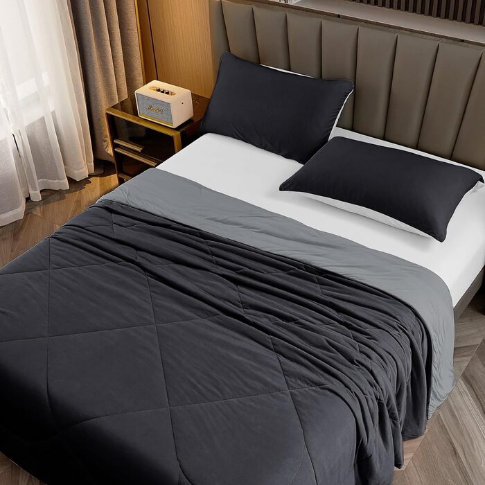 HOMFINE Cooling Blanket Double-Sided Cooling Blanket - Lightweight Cooling Blanket for People Q-Max > 0.4 Cooling Summer Blanket Self-Cooling Blanket Summer Blanket Cooling Blanket for Bed, Black, 150 x 230 cm