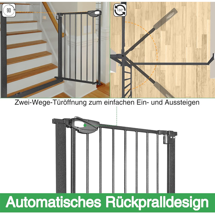 Захист для воріт/сходищ для дітей без свердління, 75-85 см, автоматичне закриття, металеве огорожа (чорний, 105-115 см)