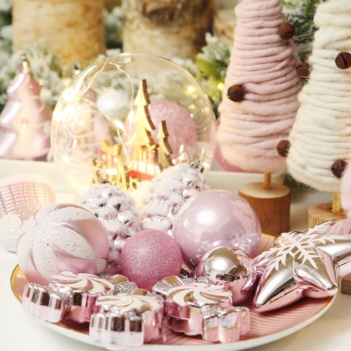 Набір прикрас для ялинки Sea Team 77 шт. - міцні кулі, рожеві ялинкові орнаменти з подарунковою упаковкою