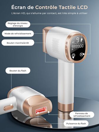 Пристрій для епіляції IPL з охолодженням, 3-в-1 лазерний епілятор, 600-1200NM, 9 рівнів енергії, 21J, для жінок/чоловіків, обличчя, бікіні, тіло