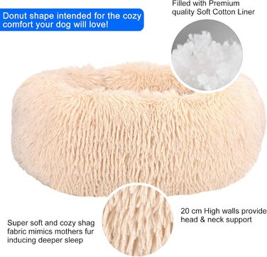 Квіткове ліжко для кота Queta: м'яке, плюшеве, кругле, 50x50x20 см, бежеве