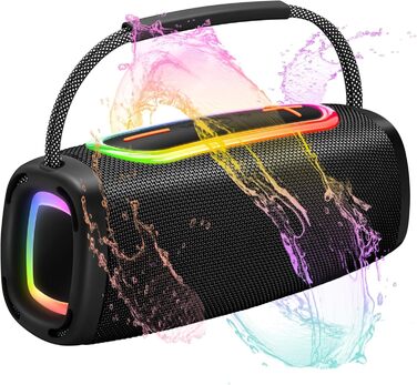 Портативна Bluetooth колонка з ручкою, 66 мм діаметр динаміка, BT5.3/24W/IP-X6 вологостійка, бездротова стерео колонка з RGB підсвічуванням, для дому/відкритих просторів/вечірок