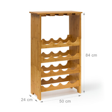 Relaxdays Bamboo Wine Rack for 16 Bottles and 12 Glasses