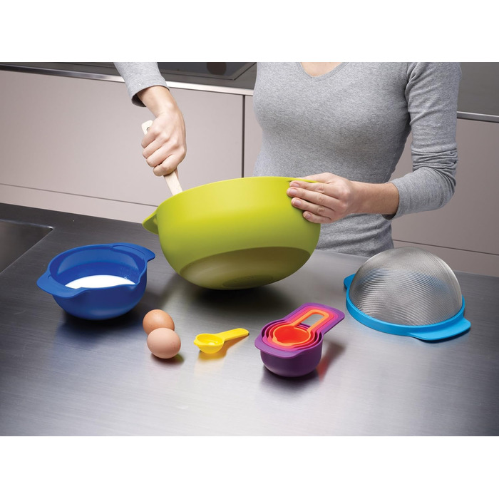 Joseph Joseph Nest 9 Plus – набір для приготування їжі з пластику, 9 предметів, різнокольоровий (сито, миски, мірні ложки)