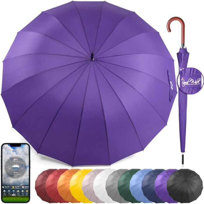 Royal Walk Automatic Travel Golf Umbrella - 54 inch / 140cm - Windproof, Waterproof, Large Size for 2 People - Classic Design, Wooden Handle, Unisex