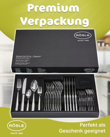 RÖSLE ELEGANCE Cutlery Set for 6 People – 30-Piece Highly Polished Stainless Steel 18/10 Cutlery Set – Premium Cutlery, Dishwasher-Safe Cutlery in an Elegant Gift Box, 30-Piece Dinner Cutlery Set