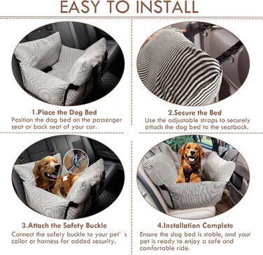 Автокрісло для собак маленьких та середніх порід до 18 кг, з ременями безпеки та кишенями для зберігання, антиковзаюча підкладка (морські смуги) (Коричневе, 76.2x52 см)