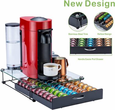 Організатор для капсул Nespresso Vertuo: металевий стійкий тримач на 50 капсул (скляна кришка)