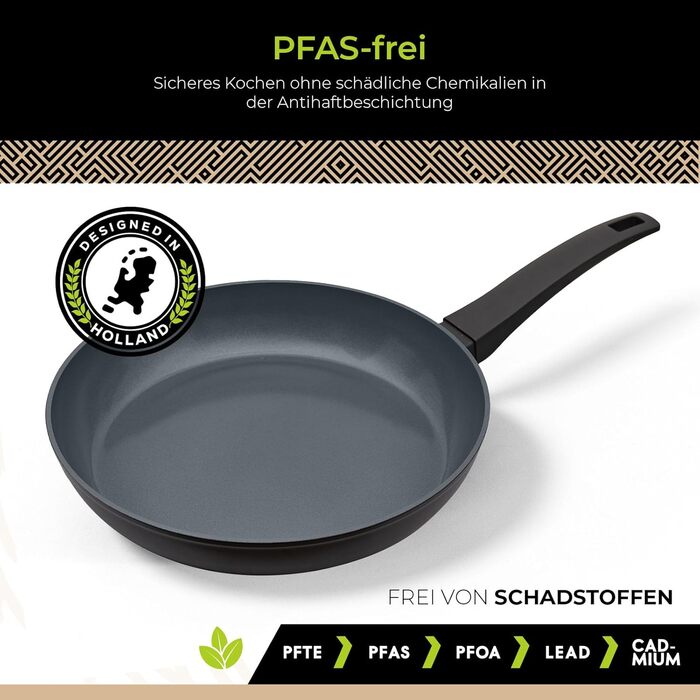 Набір сковорідок Be Living Delight 4 шт. (20/24/28 см + вок 28 см з кришкою), антипригарне покриття з кераміки, для індукційних плит, без PTFE та PFOA, чорний