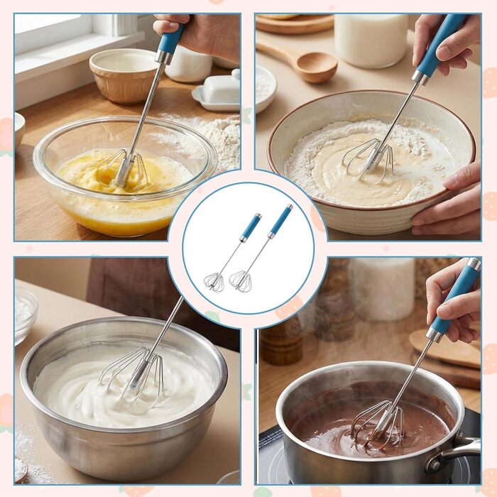 Набір з 2 штук напівавтоматичних міксерів для випічки та приготування їжі на природі, нержавіюча сталь, 10 та 12 дюймів