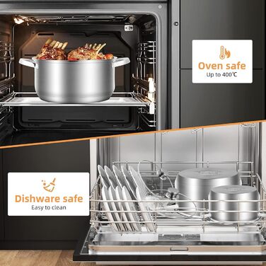 RIOVARM Stainless Steel Cookware Set with Lids, Induction Non-Stick Cookware Set, PFOA-Free, Kitchen Essentials Set, Suitable for Ovens, Frying Pan, Saucepan, Sauteuse, Saucepan, Casserole, Stainless Steel Cookware Set