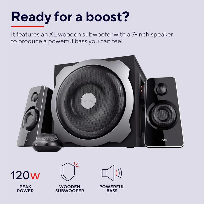 Акустична система Trust Tytan 2.1 - 120 Вт, чорний колір, з сабвуфером, для ПК