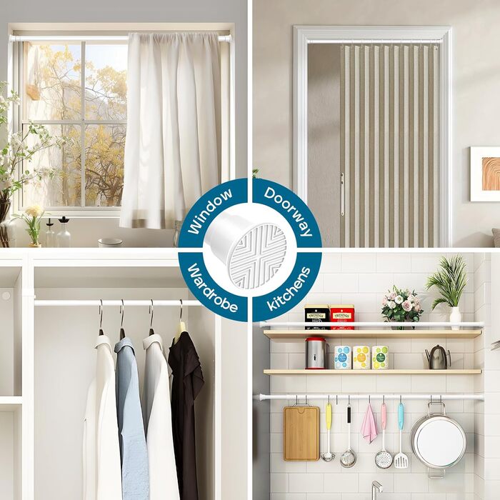 Штанга для душу/шторки без свердління Aizesi, 80-160 см, білий колір, 1 шт. (телескопічна, регульована)