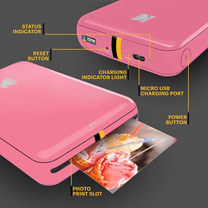 Фотодрук KODAK Step: Портативний міні-друк фото з телефону - Bluetooth, iOS & Android, рожевий колір