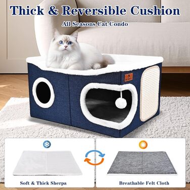 Кігтеточка-будиночок для котів з подушкою, блакитна, 60x43x32 см