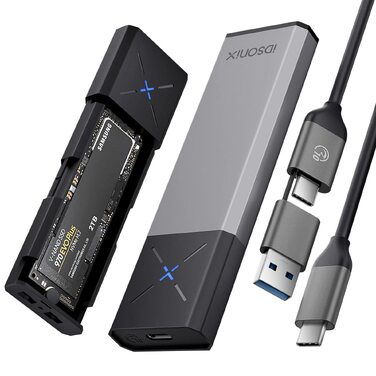 Зовнішній корпус-адаптер iDsonix M.2 NVMe та SATA SSD на USB 3.2 Gen 2 10Gbps, алюмінієвий, без інструментів, підтримка M-Key/B+M Key (2230/2242/2260/2280), сірий