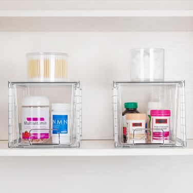 Vtopmart 4 Pack Stackable Storage Drawers, Clear Acrylic Drawer Organizers with Handles, Storage Organizer for Refrigerator, Bathroom, Closet, Pantry (4 Pack Middle)