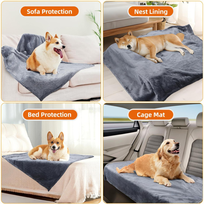 Водонепроникний коврик для собак Nobleza, XXL (203 x 152 см), м'який та пухнастий, для дому та вулиці, підходить для котів, можна прати в пральній машині, двосторонній чохол для дивану, сірий