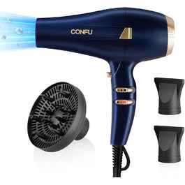 Фен CONFU Profi з іонами, 2400W, з насадкою-дифузором та стайлінговою насадкою, 2 швидкості, 3 режими нагріву, AC мотор, для салону та дому (зелений, темно-синій)