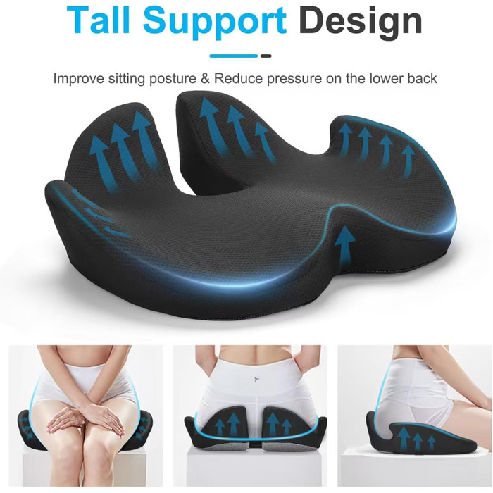Ergonomic Seat Cushion for Office Chair - Orthopedic Pressure Relief Cushion with Memory Foam - Wheelchair Seat Cushion