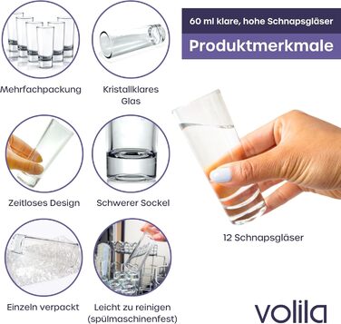 Набір келихів для шотів Volila 12 шт, 6cl, міцне скло для горілки, текіли, вечірок - безпечні для мийки в посудомийній машині