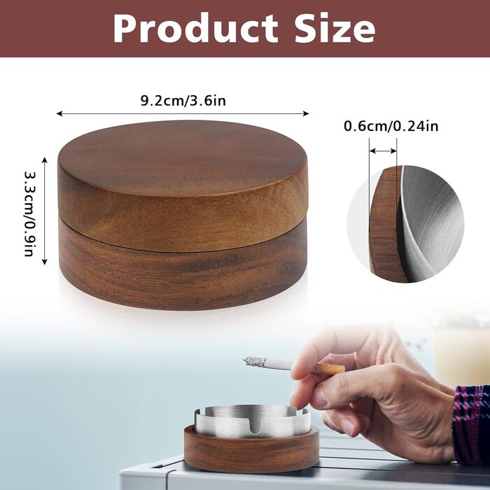 Аschenbecher Für Draussen Mit Deckel Und Edelstahleinsatz, Geruchsdicht Aus Holz, Balkon Windgeschützt Aschenbecher Für HomeOffice Garten Bar Restaurant Draußen Drinnen Dunkles Walnussholz -> Дерев'яний попільничка для вулиці з кришкою та вставкою з нержа