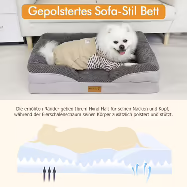 Orthopedic Dog Bed for Large Dogs - Dog Basket, Dog Sofa, Washable with Egg-Shaped Foam, Dog Couch with High Edge and Non-Slip Bottom for Large Dogs, 111x80cm (M - 76x55cm)