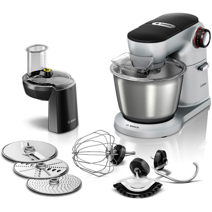 Bosch Kitchen Machine Series 8 MUM9D33S11, 5.5 L Stainless Steel Bowl, Planetary Mixing System, Professional Dough Hook, Beater, Silicone Whisk, 7 Work Stages, Continuous Slicer, 3 Discs, 1600 W, Silver