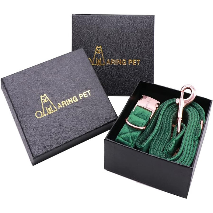 Набір повідка та нашийника для собак Aring PET, велюровий, зручний, регульований, для цуценят та собак, темно-зелений